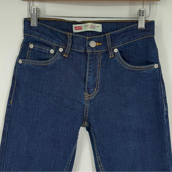 Levi's 502 Boy Regular Fit‎ Taper Leg Jeans Blue Denim Dark Wash Size 12 - Picture 2 of 9